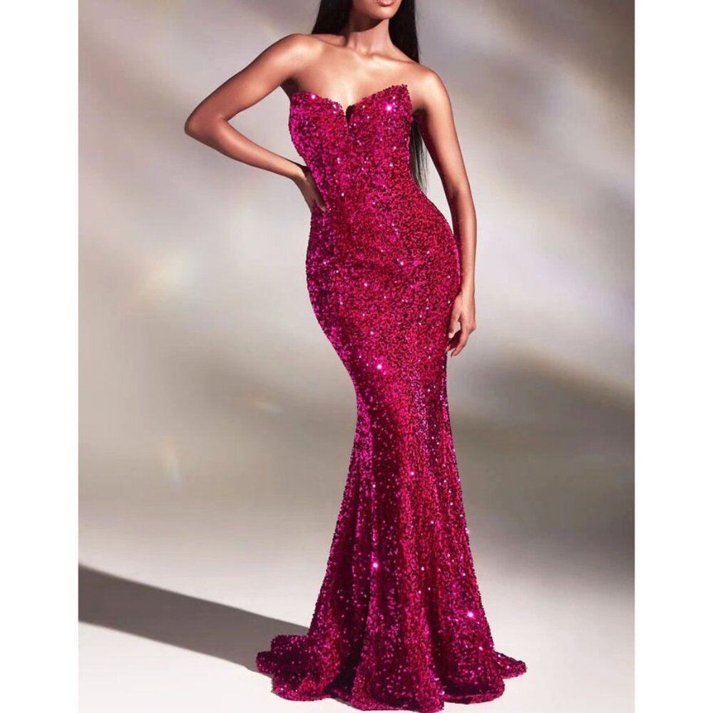 Fuchsia Sequin Strapless Sweetheart Formal Prom Evening Dress 8